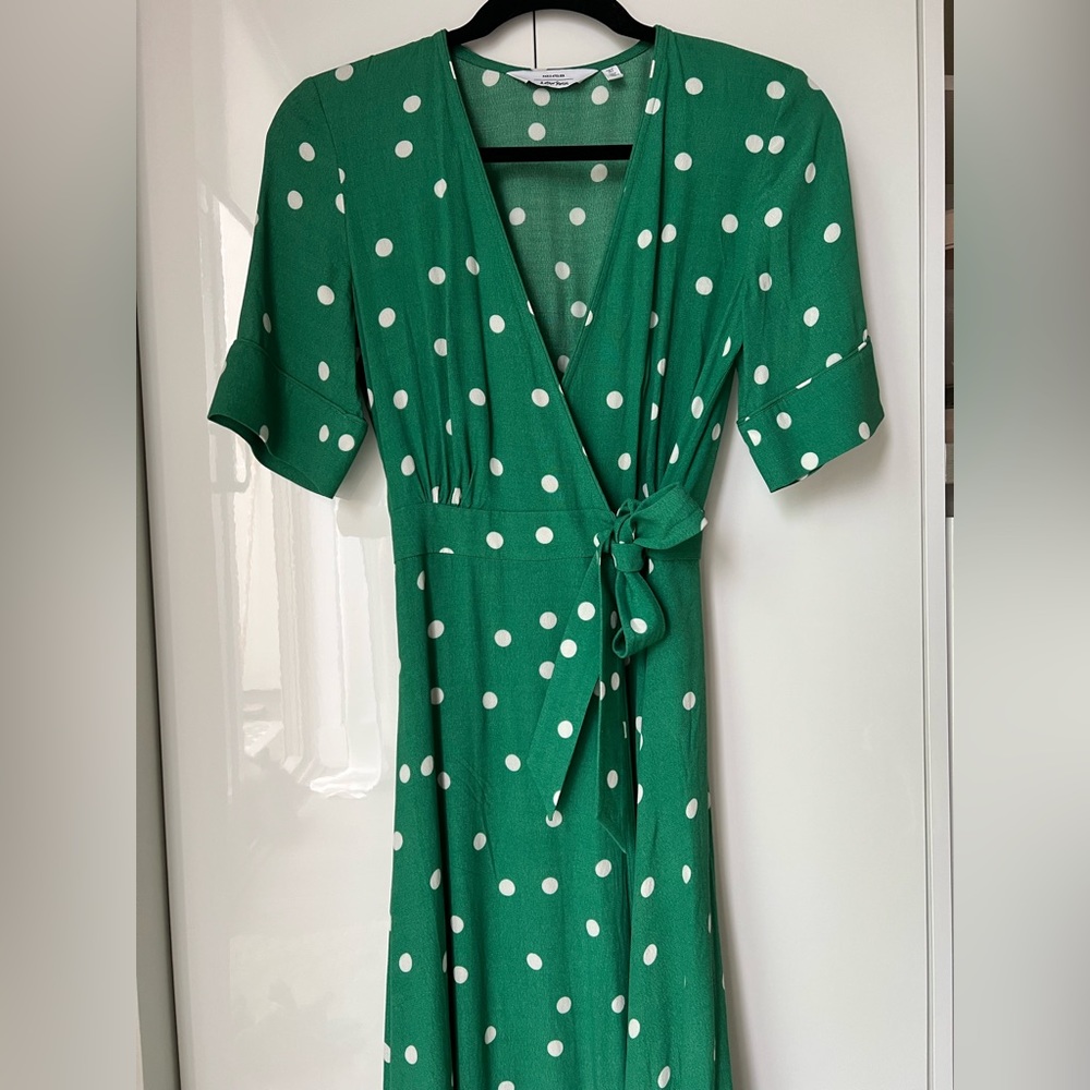 & Other Stories green polka dot wrap dress size 2